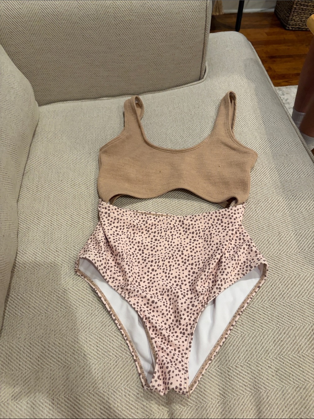 Women’s High-Waist Bikini Set in Beige and Blush